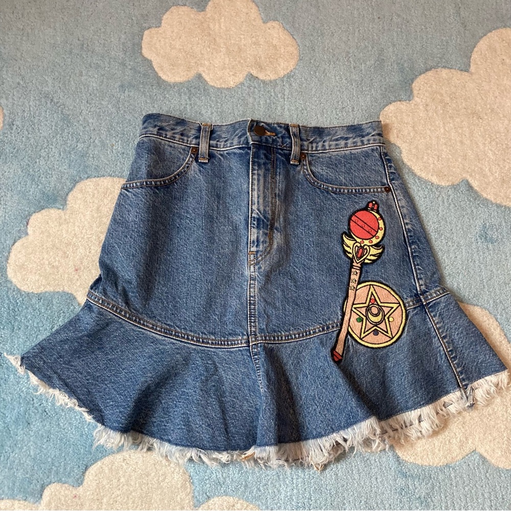 Denim Jean Official Sailor Moon Embroidered Skirt - Light Wash